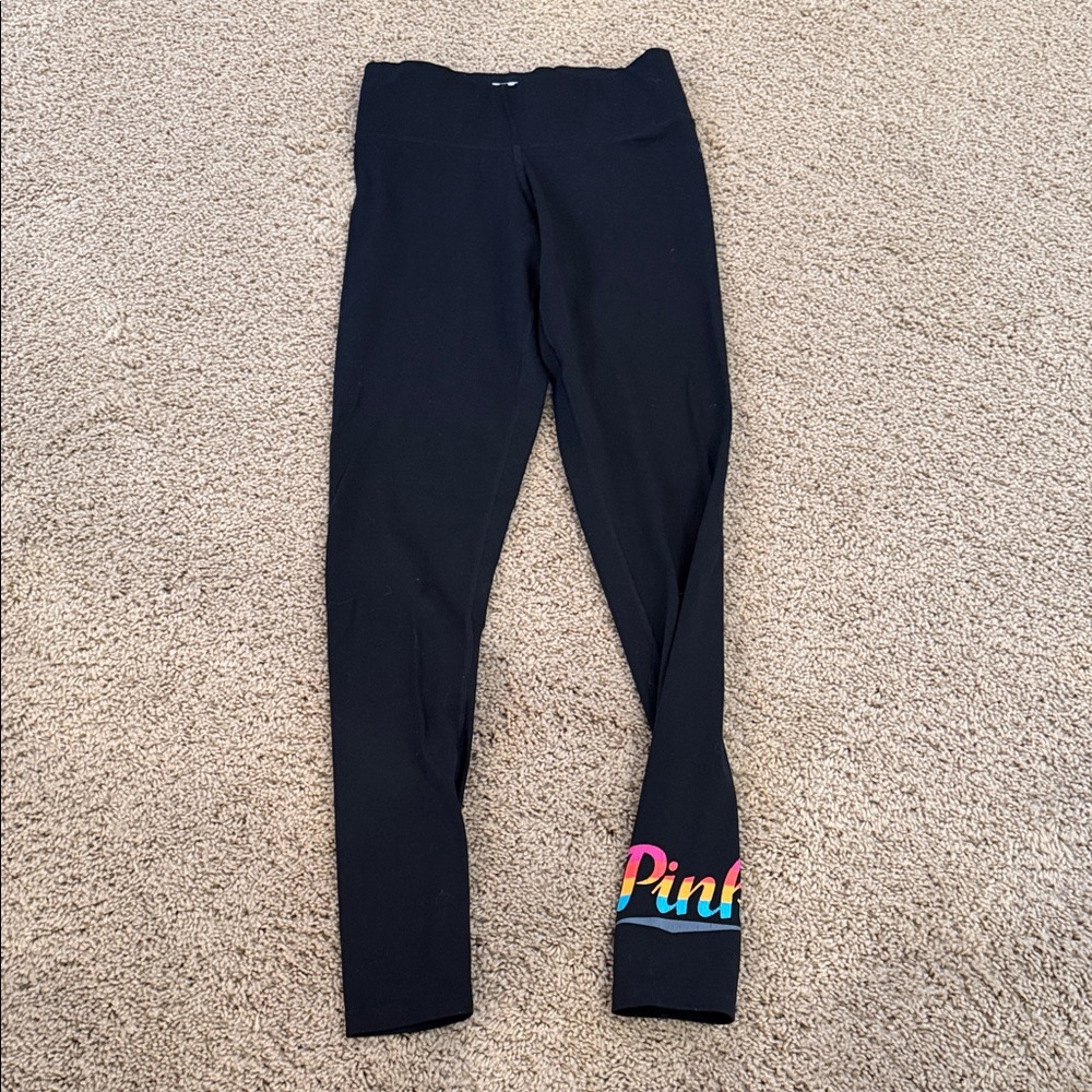 PINK Victoria's Secret Black Leggings with Rainbow Logo Cuff